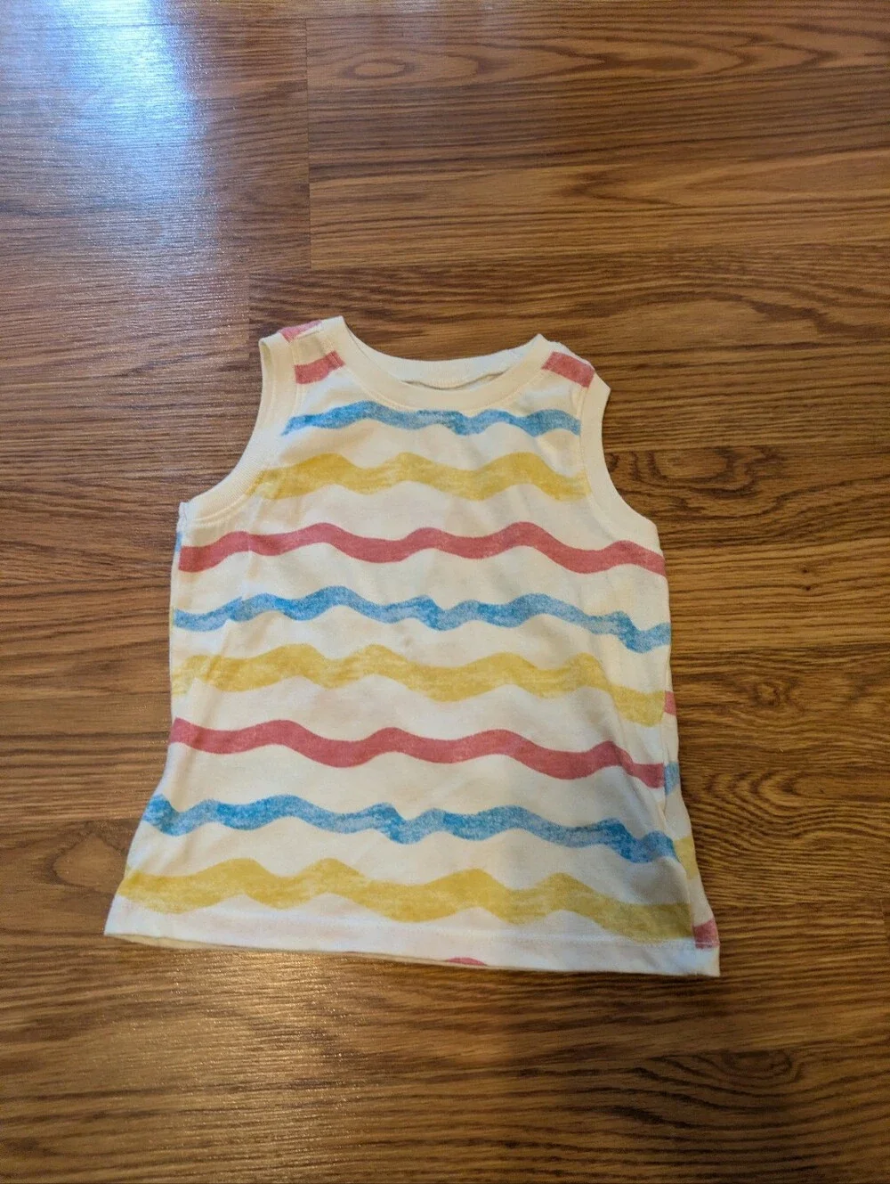 Old Navy Cream Tank with Blue, Yellow & Pink Wavy Stripes, 3T